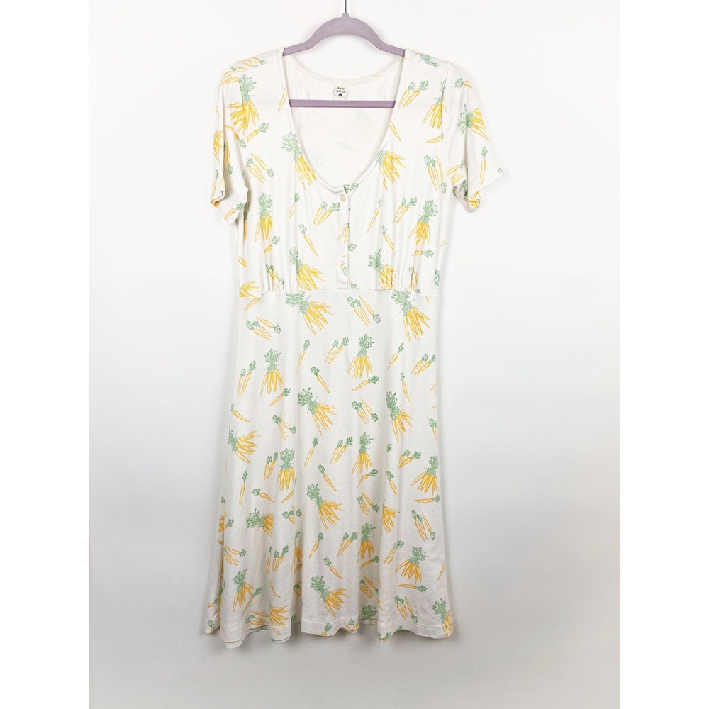 Kate Quinn Organic Cotton Carrot Print V-Neck Midi Dress Large